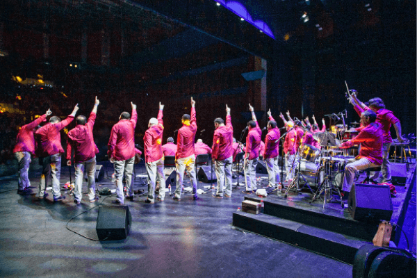 Grupo musical extremeño de espaldas en concierto